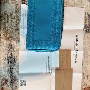 Bottega Veneta Turquoise Woven Leather Wallet